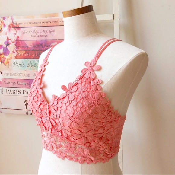 Floral Lace Eyelet Bralette in Coral Women’s Size Medium - Picture 6 of 11